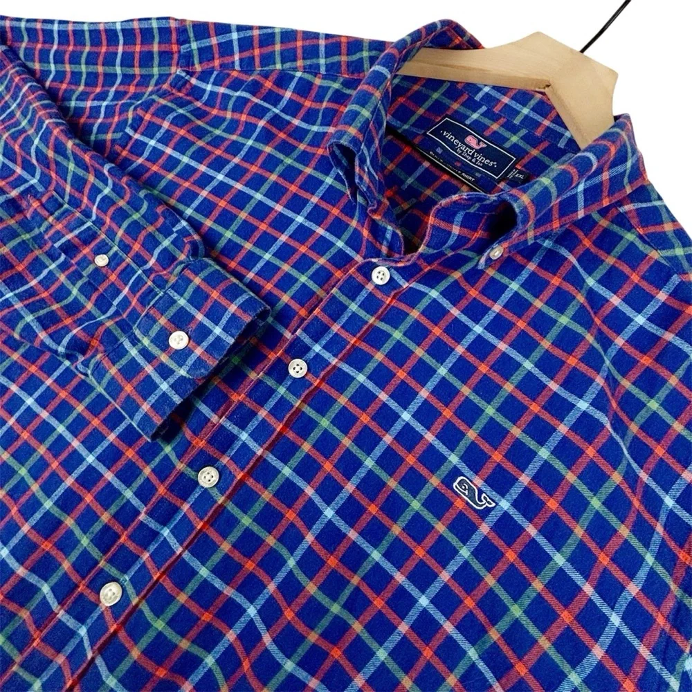 Vineyard Vines Slim Fit Whale Shirt Mens XXL Check Plaid Flannel Preppy